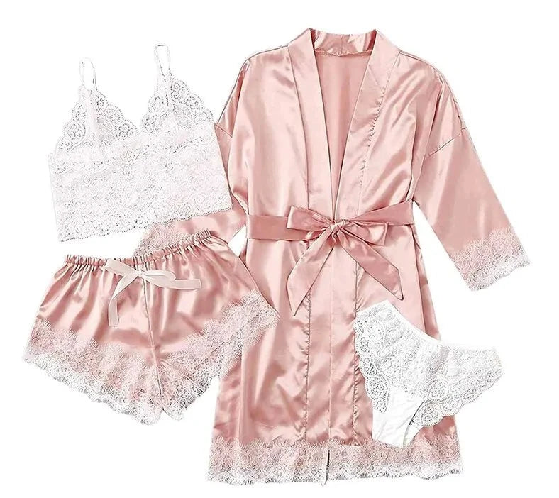 Pijama sexy de verão feminino 4 peças de cetim LumièreChic