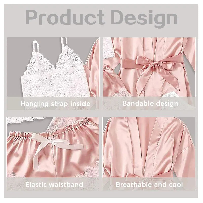 Pijama sexy de verão feminino 4 peças de cetim LumièreChic