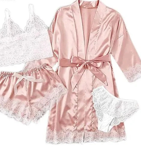 Pijama sexy de verão feminino 4 peças de cetim LumièreChic