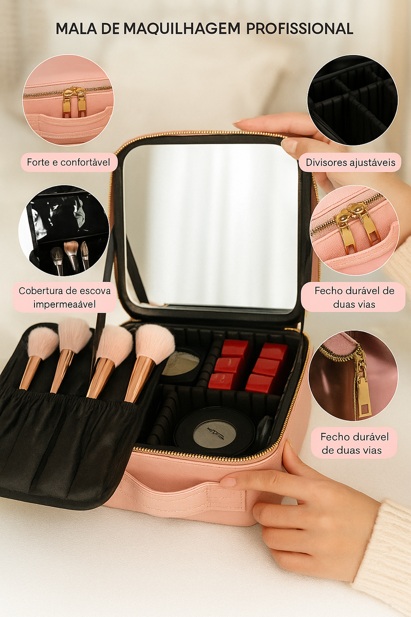 Kit Maleta Maquiagem Com Espelho e Luz Led Usb Profissional MakeUp