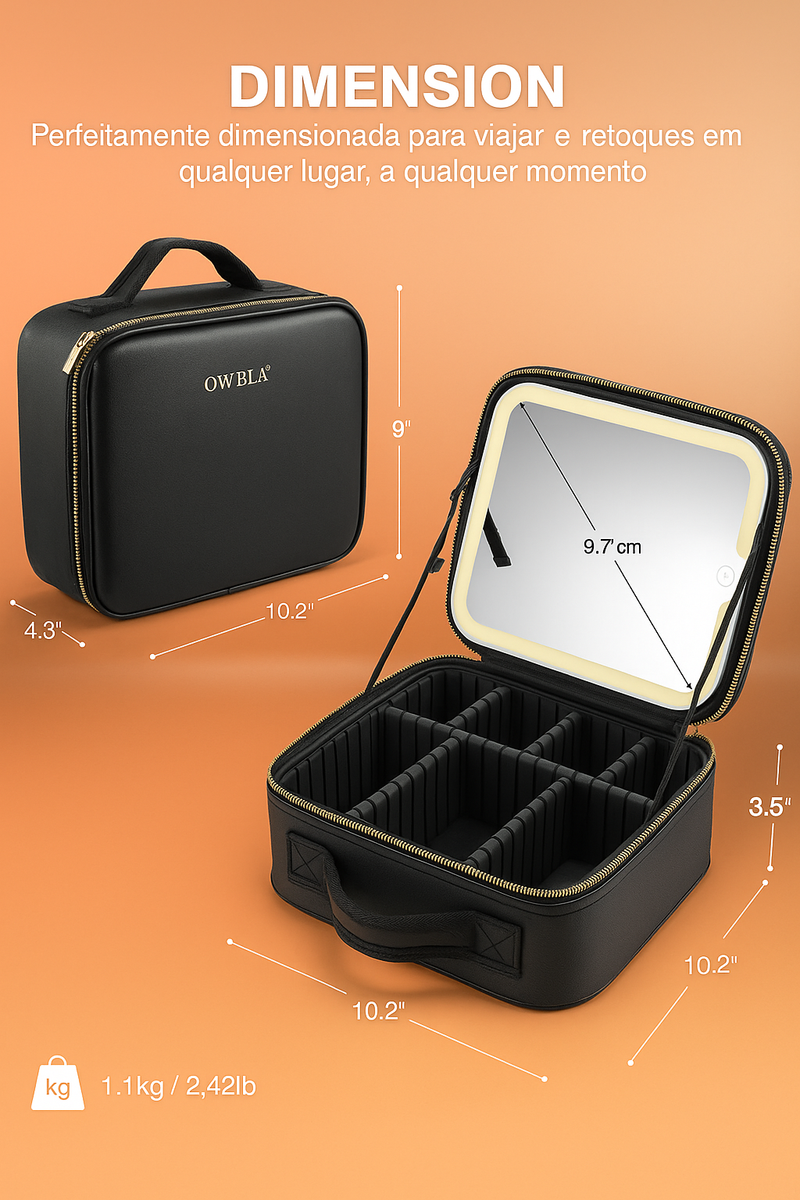 Kit Maleta Maquiagem Com Espelho e Luz Led Usb Profissional MakeUp