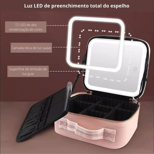 Kit Maleta Maquiagem Com Espelho e Luz Led Usb Profissional MakeUp